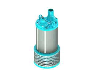 Electrobomba sumergible de achique Otorongo de 15 HP con motor trifásico y base perforada para paso de sólidos de 10 mm.